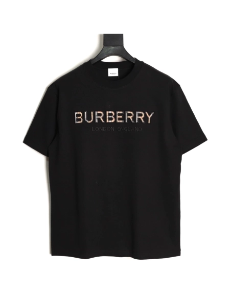 Burberry Plaid Patch Embroidery Short-Sleeve T-Shirt TSK1,Burberry