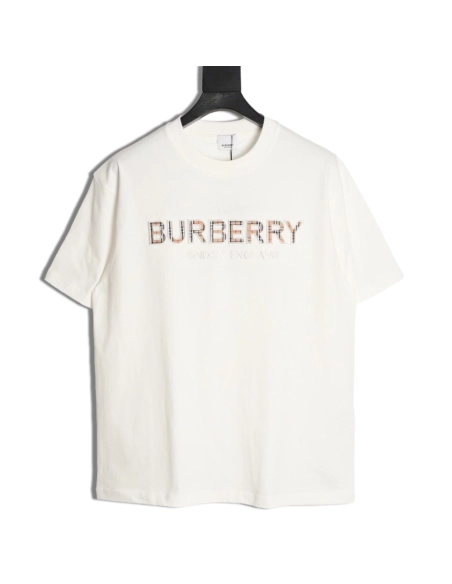 Burberry Plaid Patch Embroidery Short-Sleeve T-Shirt,Burberry
