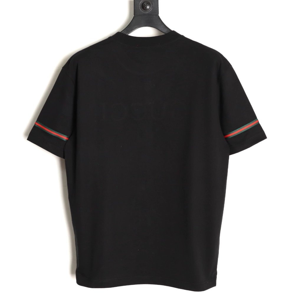 Gucci red and green 3D embroidered ribbon short-sleeved T-shirt TSK1,Gucci