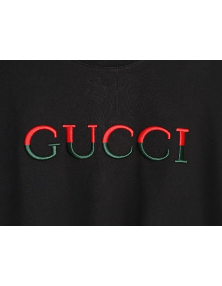 Gucci red and green 3D embroidered ribbon short-sleeved T-shirt TSK1,Gucci