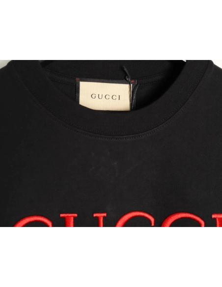 Gucci red and green 3D embroidered ribbon short-sleeved T-shirt TSK1,Gucci