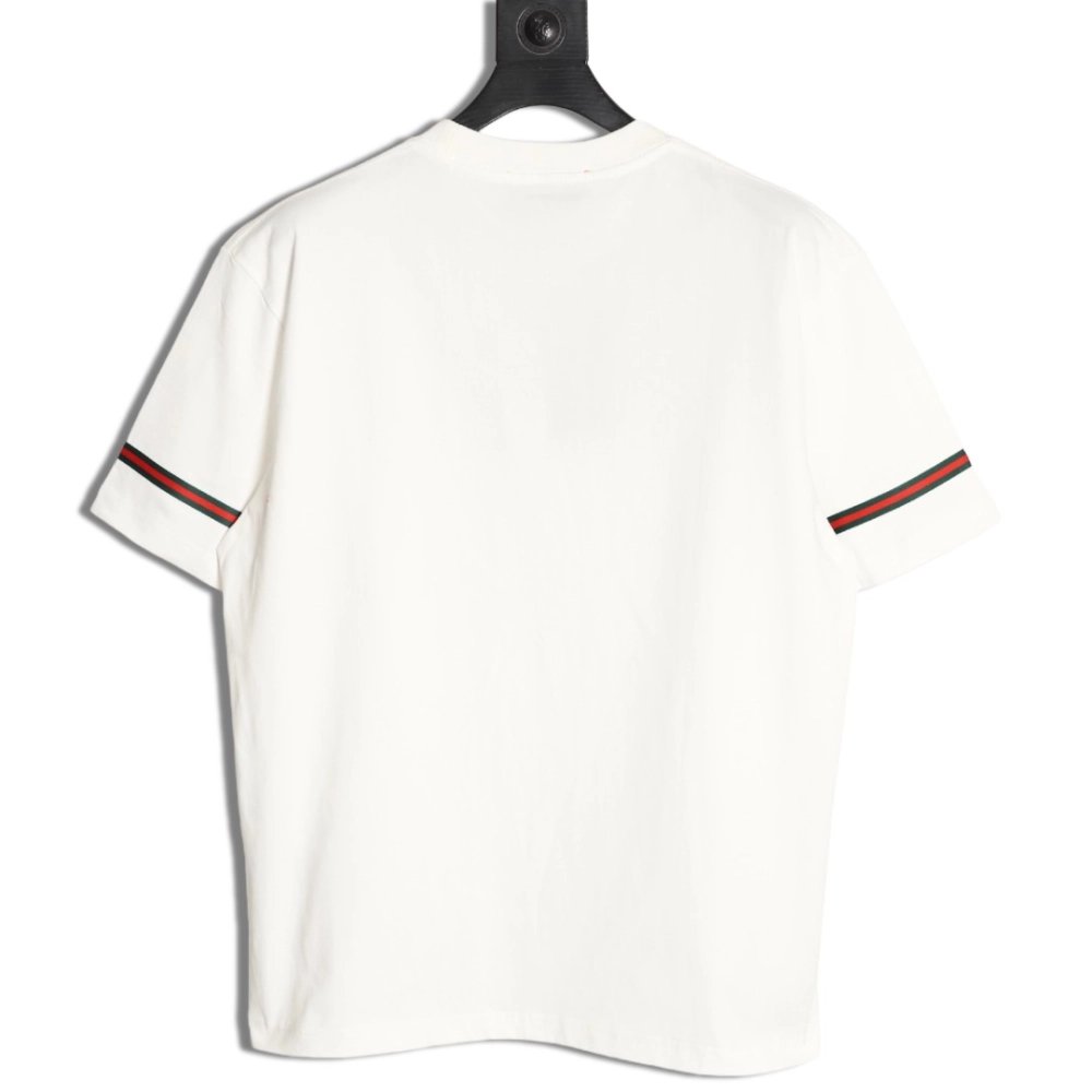 Gucci red and green 3D embroidered ribbon short-sleeved T-shirt,Gucci