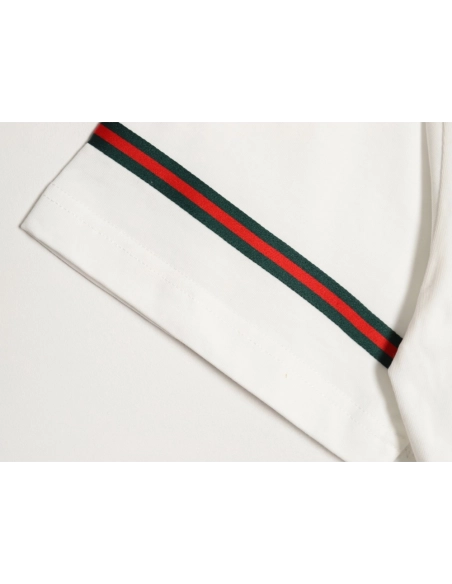 Gucci red and green 3D embroidered ribbon short-sleeved T-shirt,Gucci