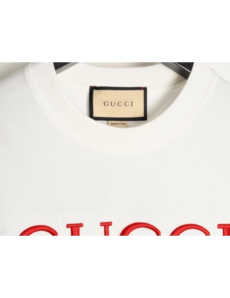 Gucci red and green 3D embroidered ribbon short-sleeved T-shirt,Gucci