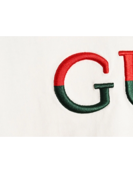 Gucci red and green 3D embroidered ribbon short-sleeved T-shirt,Gucci