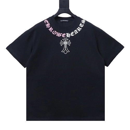 Chrome Hearts Color-block Gothic Script Cross Print T-Shirt Black,Chrome Hearts T-Shirts,T-Shirts,CLOTHES