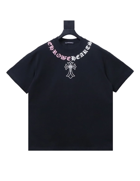 Chrome Hearts Color-block Gothic Script Cross Print T-Shirt Black,Chrome Hearts T-Shirts,T-Shirts,CLOTHES