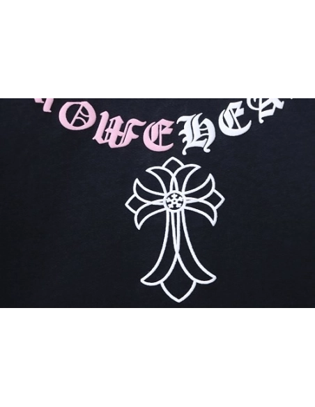 Chrome Hearts Color-block Gothic Script Cross Print T-Shirt Black,Chrome Hearts T-Shirts,T-Shirts,CLOTHES