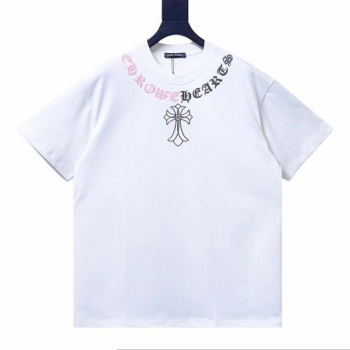 Chrome Hearts Color-block Gothic Script Cross Print T-Shirt White,Chrome Hearts T-Shirts,T-Shirts,CLOTHES
