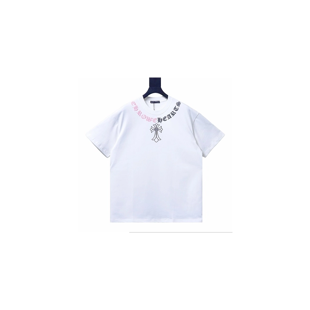Chrome Hearts Color-block Gothic Script Cross Print T-Shirt White,Chrome Hearts T-Shirts,T-Shirts,CLOTHES