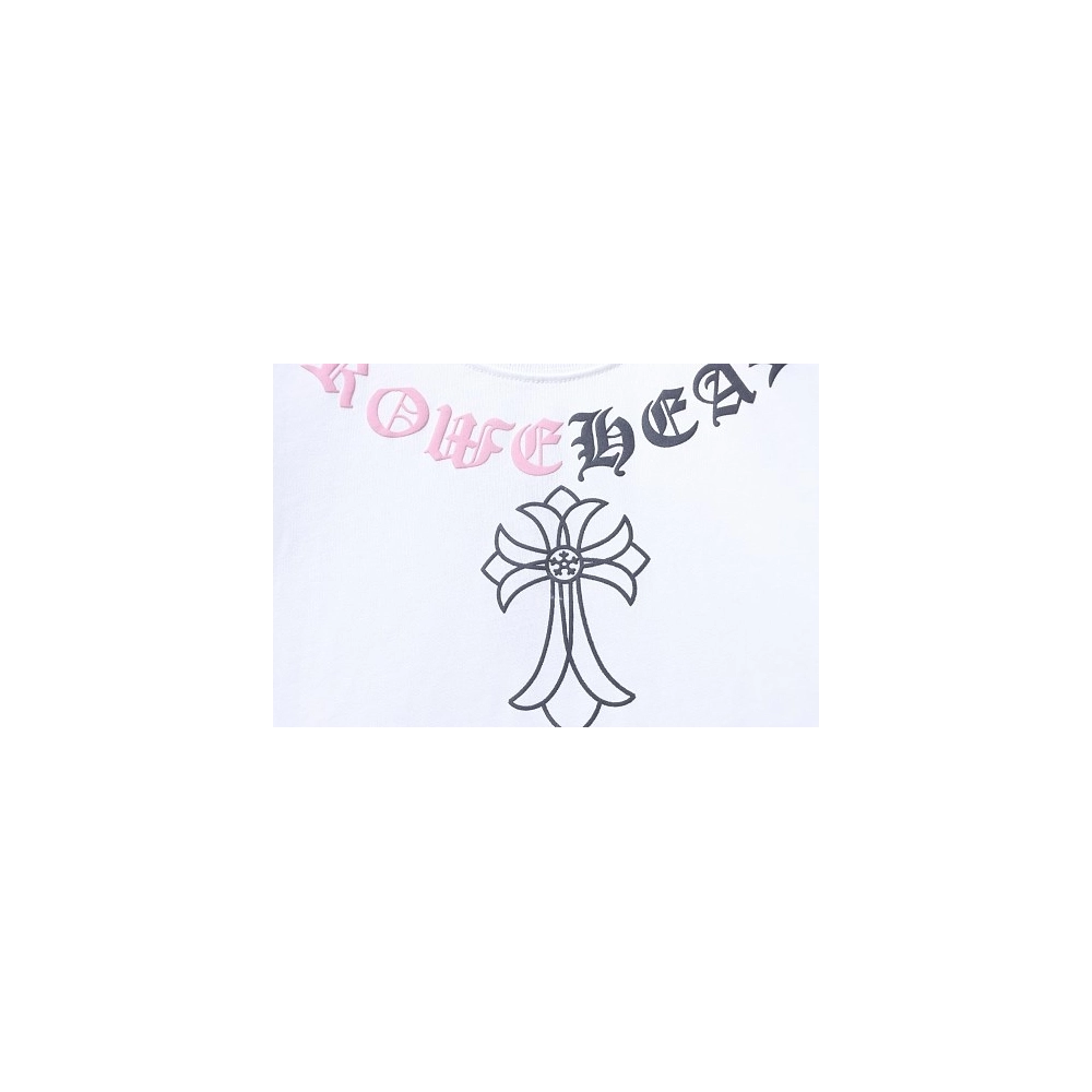 Chrome Hearts Color-block Gothic Script Cross Print T-Shirt White,Chrome Hearts T-Shirts,T-Shirts,CLOTHES