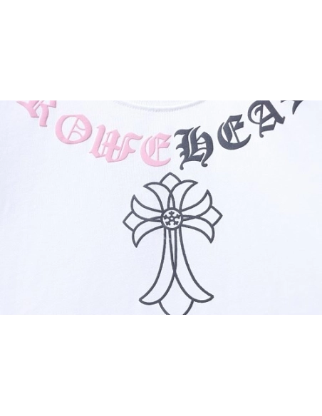 Chrome Hearts Color-block Gothic Script Cross Print T-Shirt White,Chrome Hearts T-Shirts,T-Shirts,CLOTHES