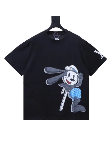 Louis Vuitton Cartoon Rabbit Print T-Shirt Black,Louis Vuitton T-Shirts,T-Shirts,CLOTHES