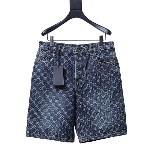 Gucci All-Over Monogram Denim Shorts,Gucci Shorts,Shorts,CLOTHES