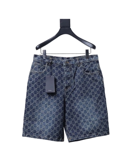 Gucci All-Over Monogram Denim Shorts,Gucci Shorts,Shorts,CLOTHES