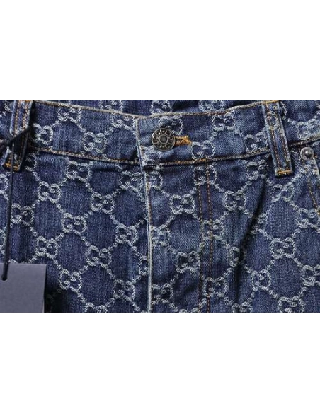 Gucci All-Over Monogram Denim Shorts,Gucci Shorts,Shorts,CLOTHES