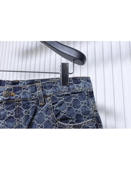 Gucci All-Over Monogram Denim Shorts,Gucci Shorts,Shorts,CLOTHES