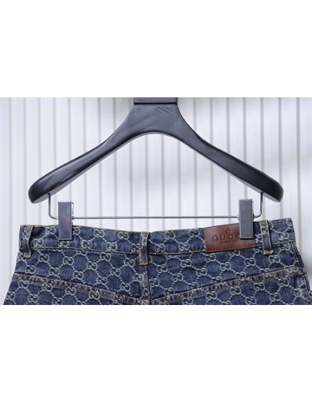 Gucci All-Over Monogram Denim Shorts,Gucci Shorts,Shorts,CLOTHES