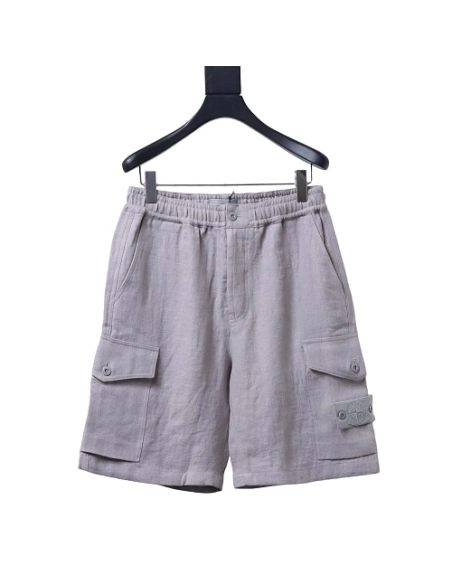 Stone Island Grey Linen Shorts,Stone Island Shorts,Shorts,CLOTHES