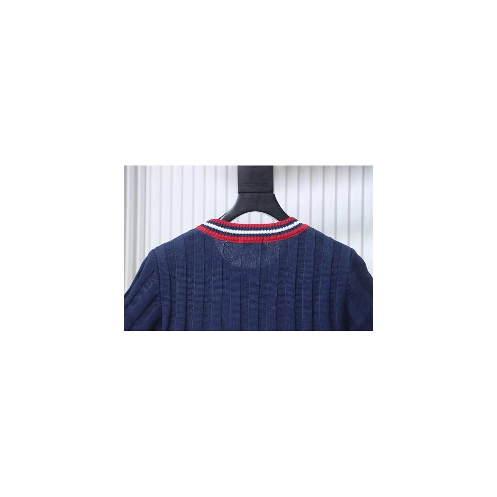 Miu Miu Preppy-Style Short-Sleeve Knit T-Shirt Blue,Miu Miu T-shirts,T-Shirts,CLOTHES