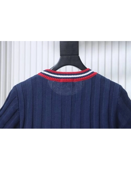 Miu Miu Preppy-Style Short-Sleeve Knit T-Shirt Blue,Miu Miu T-shirts,T-Shirts,CLOTHES