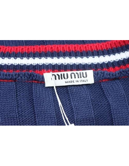 Miu Miu Preppy-Style Short-Sleeve Knit T-Shirt Blue,Miu Miu T-shirts,T-Shirts,CLOTHES
