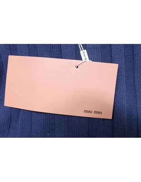 Miu Miu Preppy-Style Short-Sleeve Knit T-Shirt Blue,Miu Miu T-shirts,T-Shirts,CLOTHES