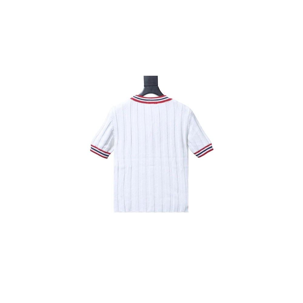 Miu Miu Preppy-Style Short-Sleeve Knit T-Shirt White,Miu Miu T-shirts,T-Shirts,CLOTHES