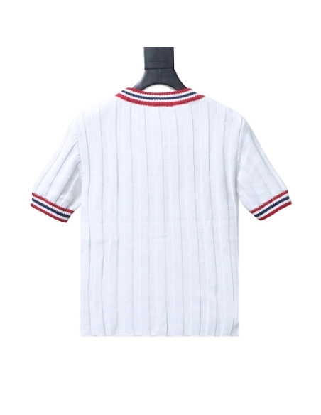 Miu Miu Preppy-Style Short-Sleeve Knit T-Shirt White,Miu Miu T-shirts,T-Shirts,CLOTHES