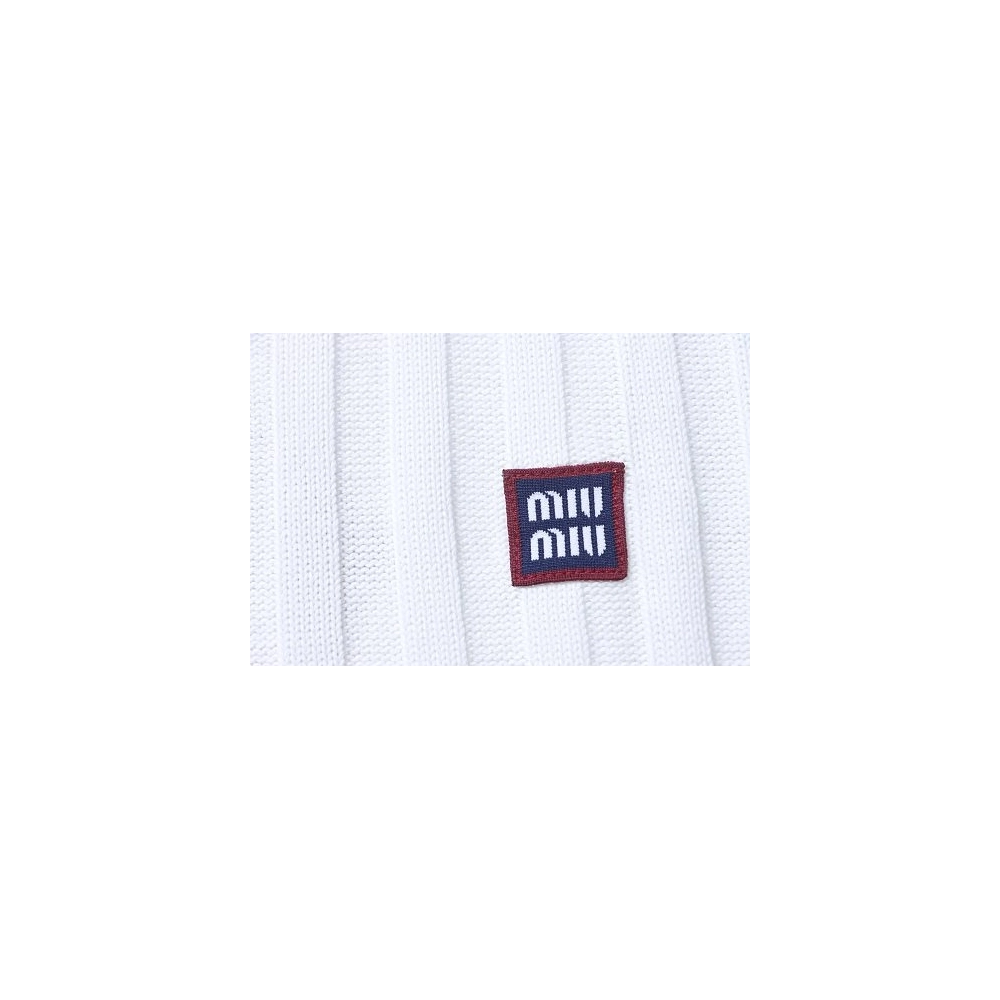 Miu Miu Preppy-Style Short-Sleeve Knit T-Shirt White,Miu Miu T-shirts,T-Shirts,CLOTHES