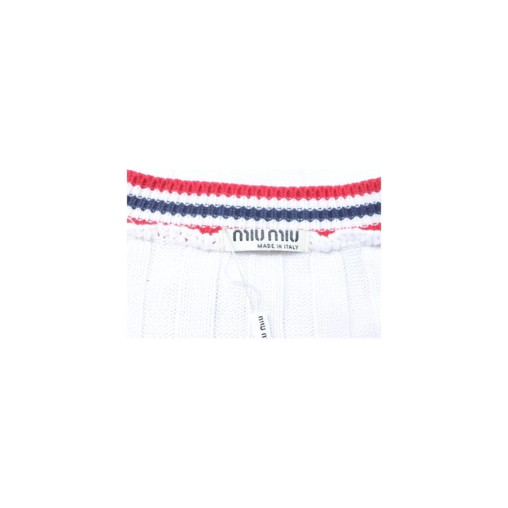 Miu Miu Preppy-Style Short-Sleeve Knit T-Shirt White,Miu Miu T-shirts,T-Shirts,CLOTHES