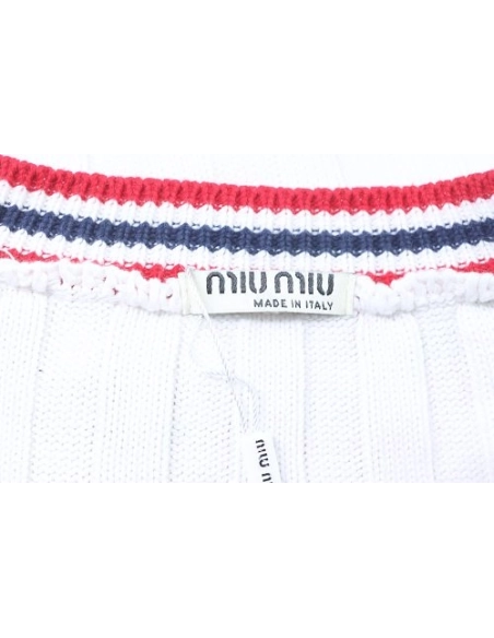 Miu Miu Preppy-Style Short-Sleeve Knit T-Shirt White,Miu Miu T-shirts,T-Shirts,CLOTHES
