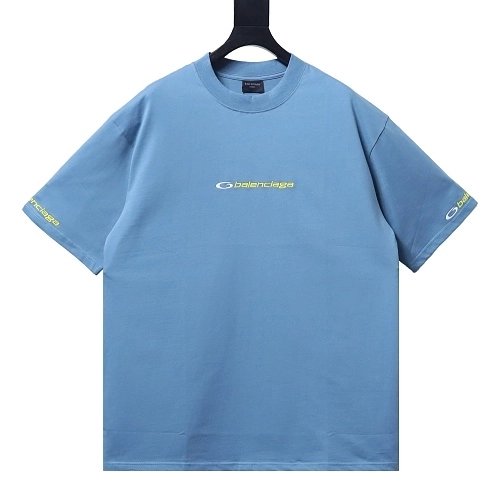 Balenciaga Sleeve Logo Embroidered T-Shirt Blue,Balenciaga T-Shirts,T-Shirts,CLOTHES