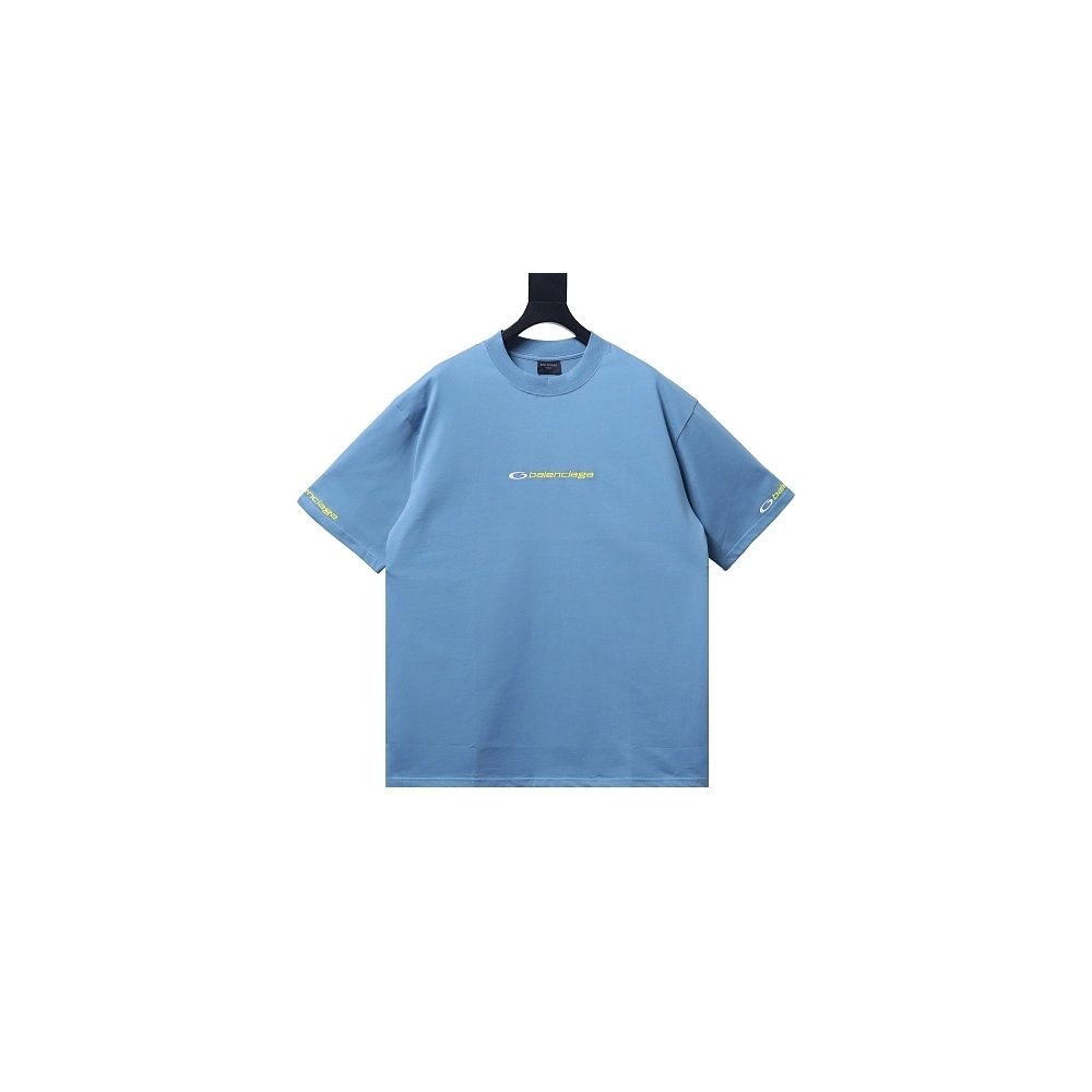 Balenciaga Sleeve Logo Embroidered T-Shirt Blue,Balenciaga T-Shirts,T-Shirts,CLOTHES