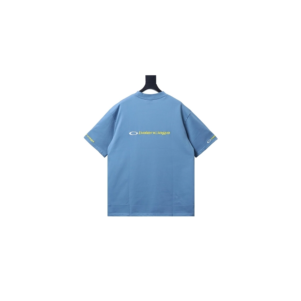 Balenciaga Sleeve Logo Embroidered T-Shirt Blue,Balenciaga T-Shirts,T-Shirts,CLOTHES