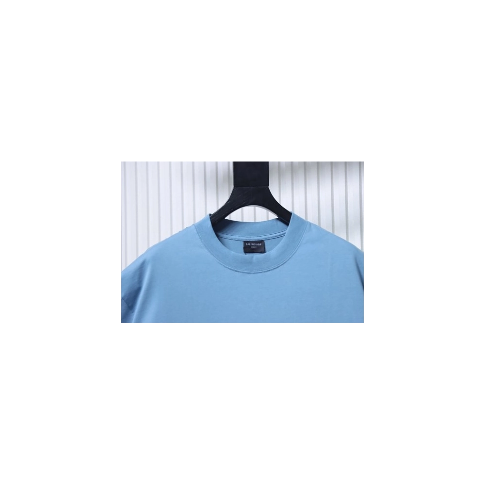 Balenciaga Sleeve Logo Embroidered T-Shirt Blue,Balenciaga T-Shirts,T-Shirts,CLOTHES