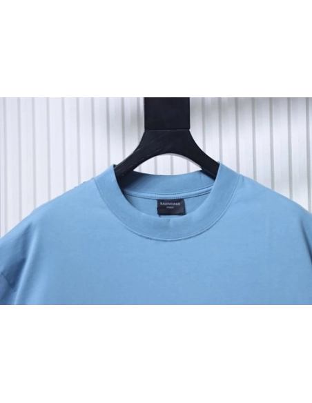Balenciaga Sleeve Logo Embroidered T-Shirt Blue,Balenciaga T-Shirts,T-Shirts,CLOTHES