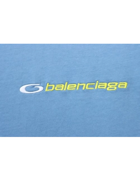 Balenciaga Sleeve Logo Embroidered T-Shirt Blue,Balenciaga T-Shirts,T-Shirts,CLOTHES