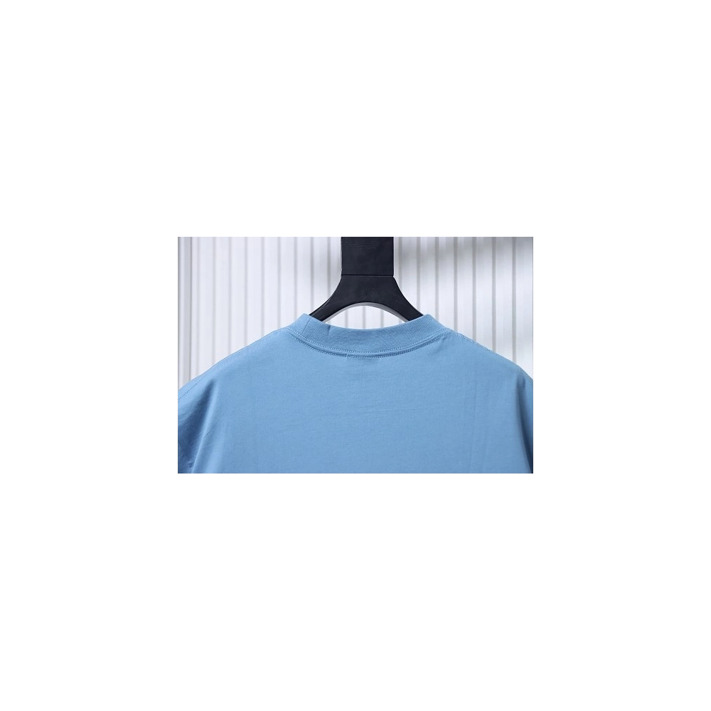 Balenciaga Sleeve Logo Embroidered T-Shirt Blue,Balenciaga T-Shirts,T-Shirts,CLOTHES