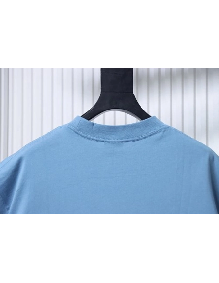 Balenciaga Sleeve Logo Embroidered T-Shirt Blue,Balenciaga T-Shirts,T-Shirts,CLOTHES