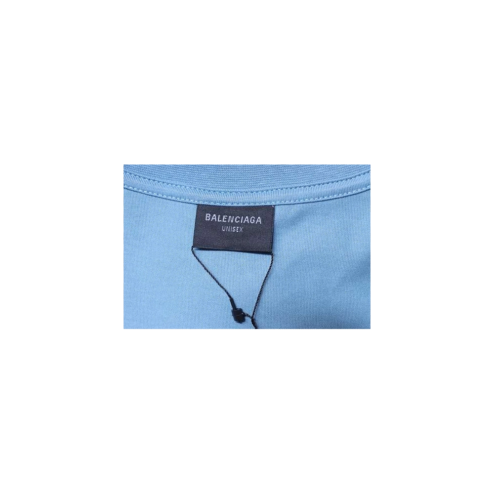 Balenciaga Sleeve Logo Embroidered T-Shirt Blue,Balenciaga T-Shirts,T-Shirts,CLOTHES