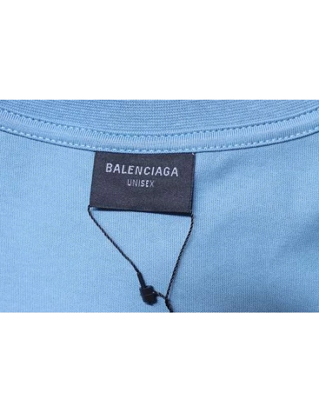 Balenciaga Sleeve Logo Embroidered T-Shirt Blue,Balenciaga T-Shirts,T-Shirts,CLOTHES
