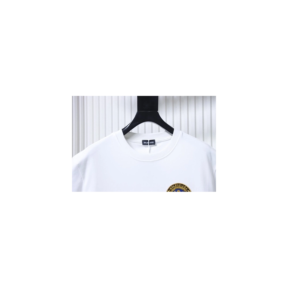 Balenciaga Chest Badge Embroidered T-Shirt White,Balenciaga T-Shirts,T-Shirts,CLOTHES