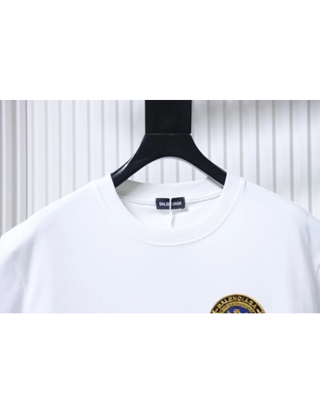 Balenciaga Chest Badge Embroidered T-Shirt White,Balenciaga T-Shirts,T-Shirts,CLOTHES