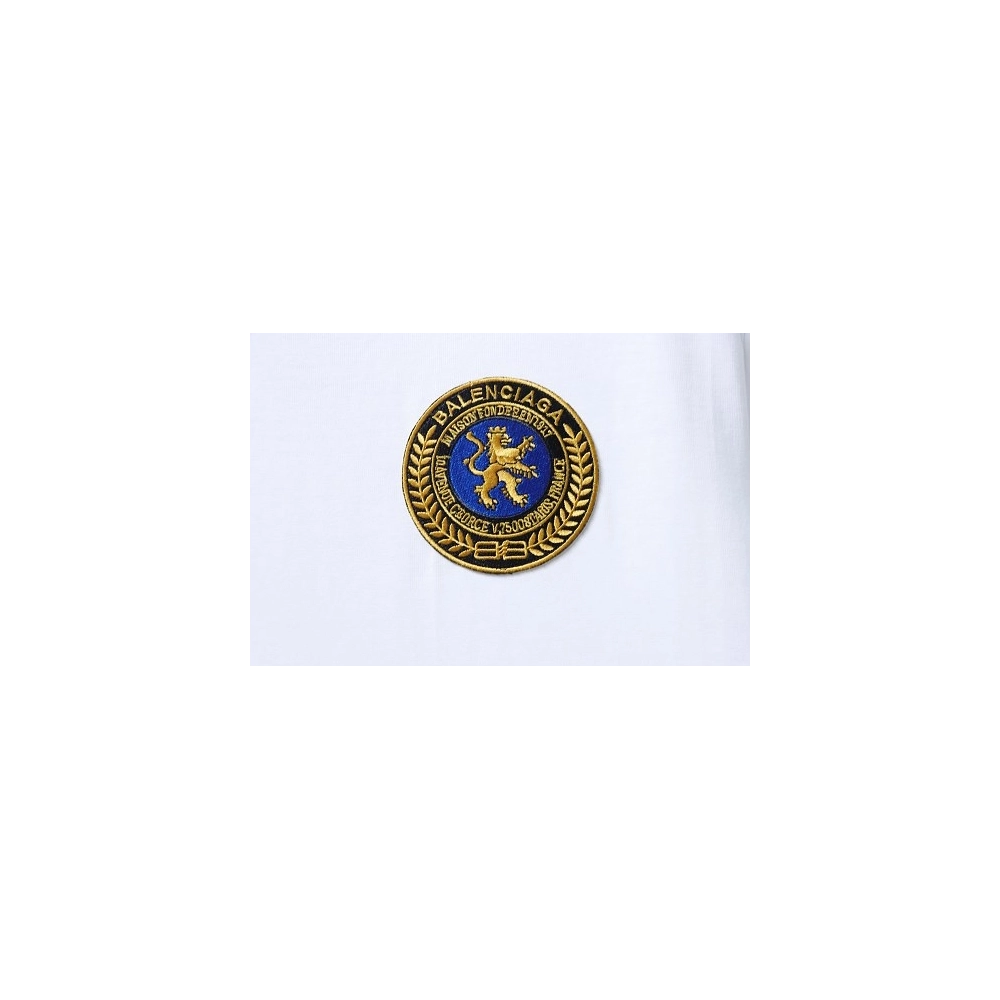 Balenciaga Chest Badge Embroidered T-Shirt White,Balenciaga T-Shirts,T-Shirts,CLOTHES
