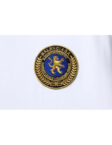Balenciaga Chest Badge Embroidered T-Shirt White,Balenciaga T-Shirts,T-Shirts,CLOTHES