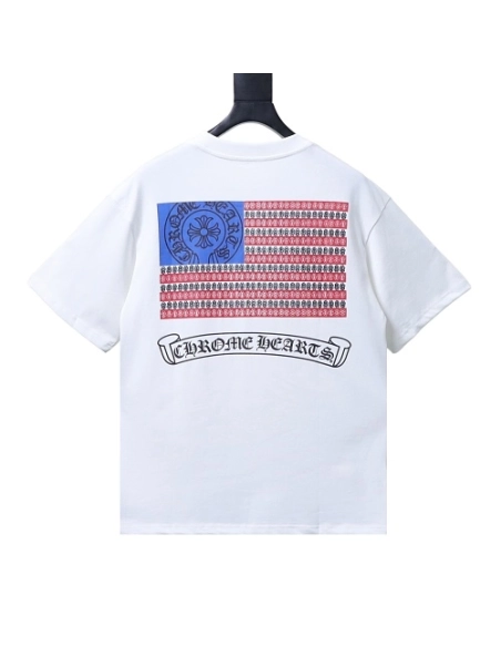 Chrome Hearts Flag Print T-shirt White,Chrome Hearts T-Shirts,T-Shirts,CLOTHES