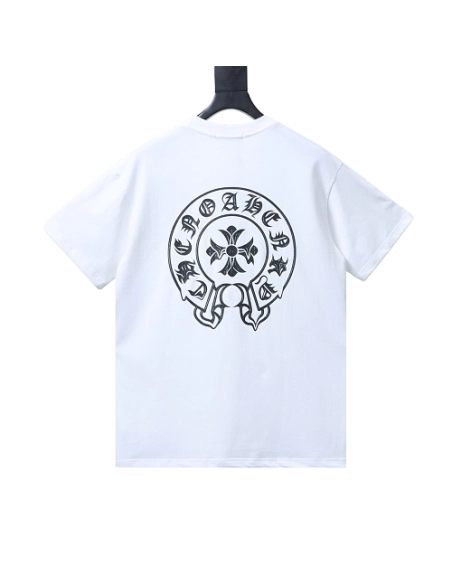 Chrome Hearts Horseshoe Logo Back-Print T-Shirt White,Chrome Hearts T-Shirts,T-Shirts,CLOTHES