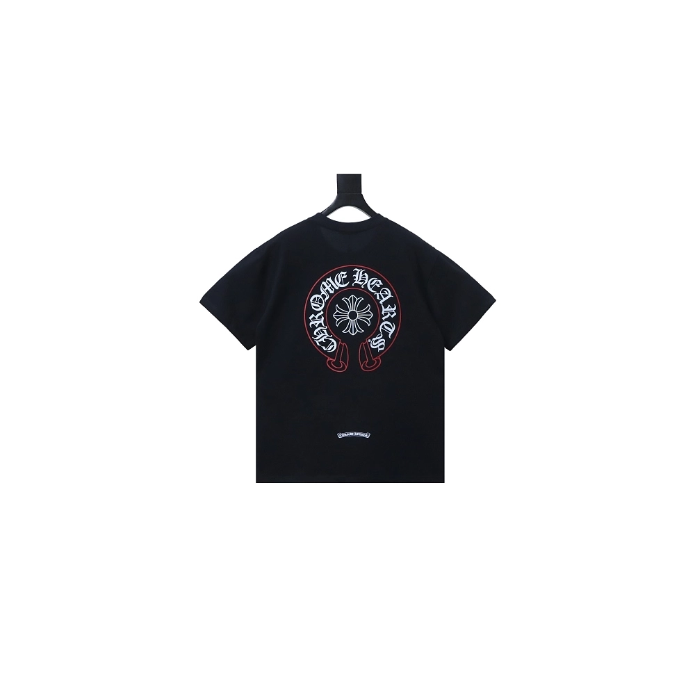 Chrome Hearts Pink-Trimmed Horseshoe T-shirt Black,Chrome Hearts T-Shirts,T-Shirts,CLOTHES