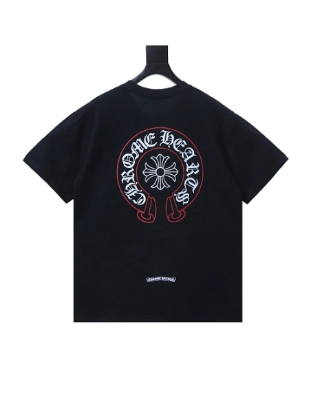 Chrome Hearts Pink-Trimmed Horseshoe T-shirt Black,Chrome Hearts T-Shirts,T-Shirts,CLOTHES